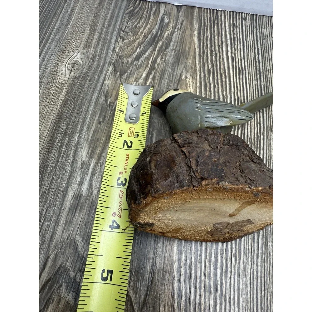 Hand Carved Wooden Chickadee Bird On A Log